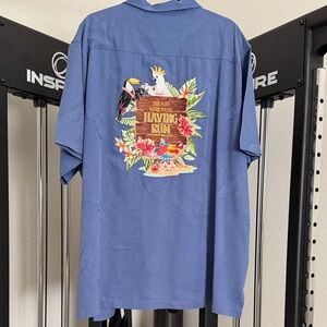 Used Tommy Bahama Blue Short-Sleeve Shirt with Tropical Back Graphic